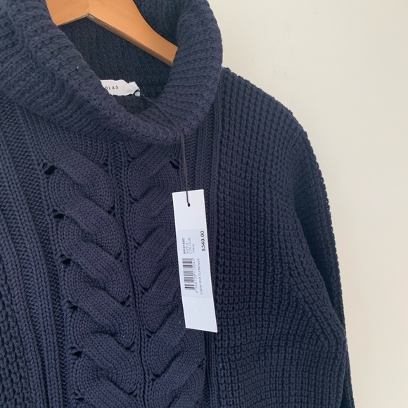 NICHOLAS Cable Knit Turtleneck Sweater Cotton Blue - Picture 3 of 7